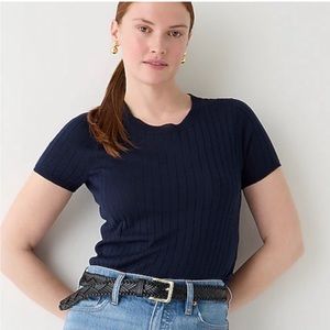 J crew silk blend crop tee shirt navy blue